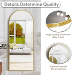 Dewfig Arched Full Length Mirror,64"x20" Gold Mirror with Stand, Full Body Mirrors for Leaning Against or Wall Mounted, Large Floor Mirrors for Bedroom, Living Room, Gold