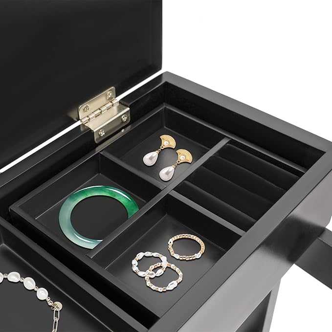 Valet Stand, Wood Suit Rack for Man and Women Freestanding Clothing Suit Stand with Drawer Top Tray Trouser Holder 22 lbs Capacity Coat Stand for Entryway Office Living Room (Black)
