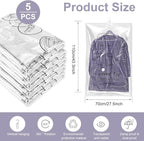 Hanging Vacuum Storage Bags 5 Pack, Space Saver Garment Bags 43.3 x27.6 inch, Vacuum Seal Bags for Clothing for Jacket, Suits, Dress, Clothing, Space Saver Bags With Hook