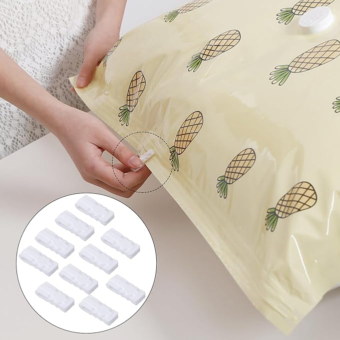 10 Pack Vacuum Storage Bags Sealing Clip Reusable Zipper Labor Saver Sliding Grip for Bags Space Saving Clothes Bedding and Food Preservation