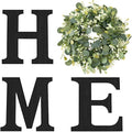 Wooden Home Sign with Artificial Peach Heart Eucalyptus Wreath for O, Hanging Farmhouse Wall House Autumn Decor Wood Letters for Wall Art Rustic Home Decor, Wall Decor for Living Room Kitchen Entryway