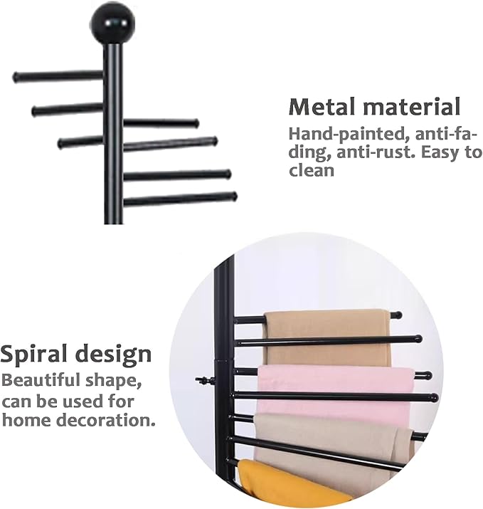 Freestanding Scarf Display Rack, Metal Scarf Racks, Spiral Scarf Holder, Hijab Stand for Clothing Store Commercial Home, Space Saving Shelves (42x170cm/17x67in, Black)