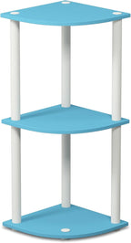 Furinno TURN-N-TUBE Corner Shelf, 3-Tier Corner Bookshelf, Display Storage Shelves with Open Shelves, for Organization and Storage, Living Room, Home Office, Garage, Light Blue