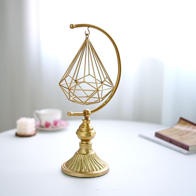 HLQMFHT 5.6" W x 16.3" H Metal Geometric Abstract Sculpture on Cast Iron Base,Metal Geometric Sculpture Decor Sphere, Tabletop,Living Room,Study,Bedroom,Home Decor