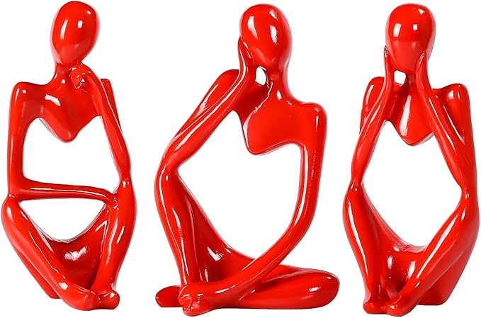 BMLCGJ Thinker Statue Gold Decor Abstract Art Sculpture, Golden Resin Collectible Figurines for Home Living Room Office Shelf Decoration, Great Gifts Ideas (Red)