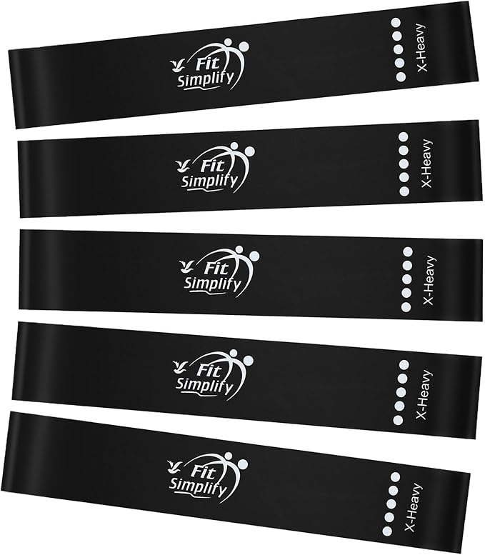 Fit Simplify Resistance Loop Exercise Fitness Bands with Instruction Guide and Carry Bag, Set of 5