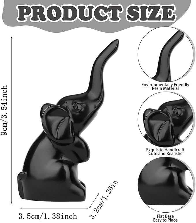 DUQGUHO Mini Black Elephant Gifts for Women, Modern Style Small Animal Statue, 2PCS Elephant Decor for Desk Shelves 3.5Inch
