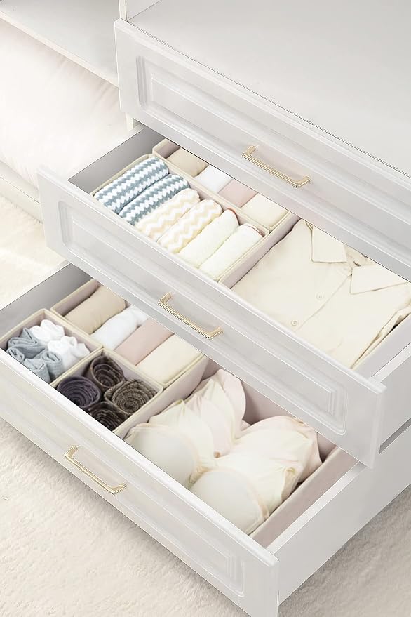 12 Pack Drawer Organizer Clothes, Foldable Fabric Dresser Organizer Closet Organizers and Storage Box for Underwear,Folded Clothes,Baby Clothing,Socks,Bra,Towels,Ties(12 Pack,Pink)