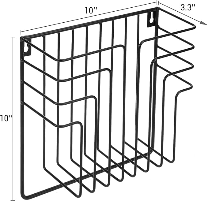 MyGift Modern Design Black Metal Wire Wall Mounted Magazine and File Folder Holder Organizer Rack
