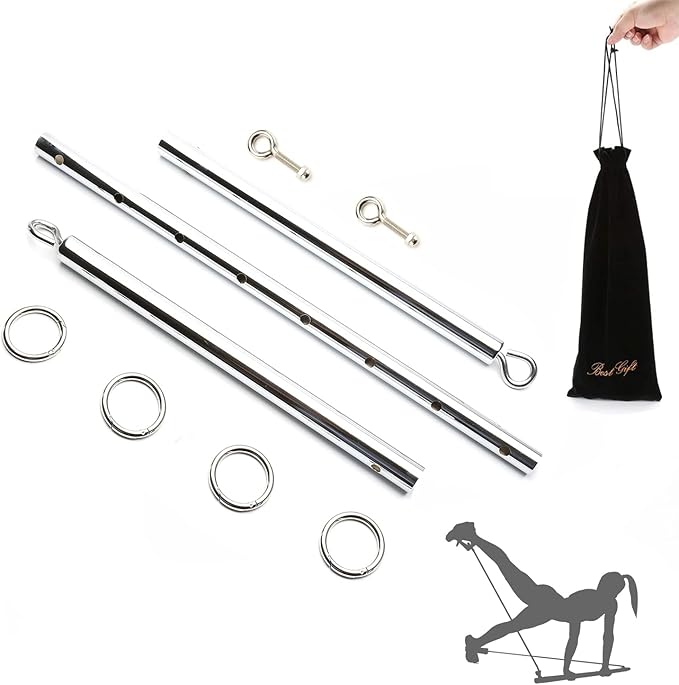 Sovyime Black Portable Exercise Spreader Bar, Restore Pilates Sports Aid Training Fitness Gear Pilates Aid Kit, Home Yoga Gym Kit (Silver)