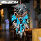 Feather Dream Catcher, Blue Tree of Life with Feathers Dreamcatcher Bead Wall Hanging Decor Indians Traditional Circular Net Hanging Art Ornament for Home Bedroom Decor(Blue)