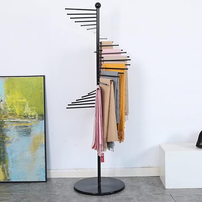 Freestanding Scarf Display Rack, Metal Scarf Racks, Spiral Scarf Holder, Hijab Stand for Clothing Store Commercial Home, Space Saving Shelves (42x170cm/17x67in, Black)