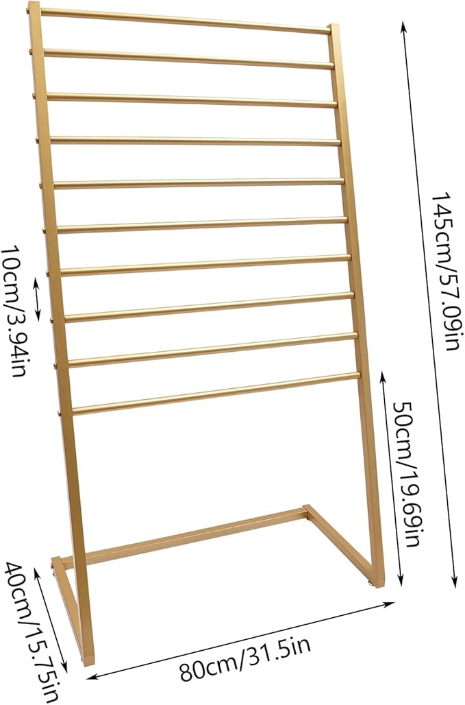 Scarf Organizer, Metal Hijab Organizer, 10 Tier Scarf Holder Hanger for Multiple Scarves, Freestanding Hijab Stand Belt Pants Hanging Rack for Home, Commercial, Clothing Store (Gold, 80cm)