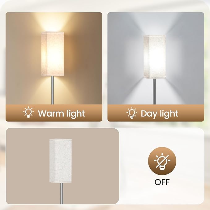 64.6'' Floor Lamp, Pole with Foot Switch, Modern Standing Lamp Lamp, Minimalist Freestanding Lamp (Bulb Not Included), for Living Room, Bedroom Office ETL Listed, Silver and Beige, SE07LD05