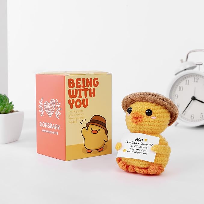 Valentines Gifts for Mom, Handmade Crochet Emotional Support Chicken, Birthday Gifts for Mom, Women, Mother in Law, Cute Chicken Desk Decor, Funny I Love You Stocking Stuffers for Moms