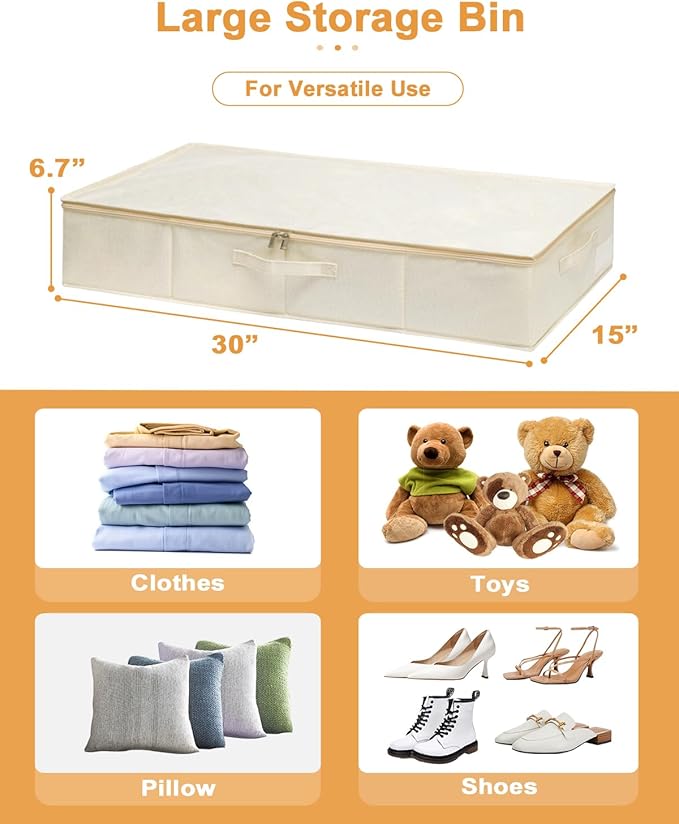 punemi Underbed wedding dress storage box, 2 Pack Clothing Storage Bags W/Upgraded Handles, Large Capacity Underbed Shoe Container Organizer for Blanket, Pillows, Comforters & Quilts, Beige