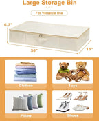 punemi Underbed wedding dress storage box, 2 Pack Clothing Storage Bags W/Upgraded Handles, Large Capacity Underbed Shoe Container Organizer for Blanket, Pillows, Comforters & Quilts, Beige