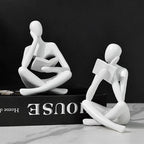 Gold Reading Women Statue, Thinker Sculptures, Abstract Art Ornament, Modern Aesthetic Figurine Decoration, Suitable for Home Living Room Bedroom Office Shelf Table Desk Bookshelf Decor (White Left)