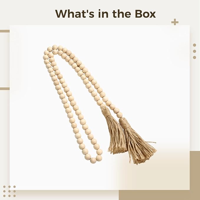 Tassels with Wood Beads 84 Large, Rustic Farmhouse Charm Stack Faux Decorative Accents, Fireplaces Shelves Coffee Tables for, 55 In-59 in (140 Cm-150 Cm) Home Decoration