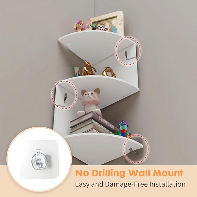 ShellKingdom Corner Shelf Wall Mount, 7 Tier Corner Bookshelf, Floating Display Shelves for Home, Living Room, Bedroom, Office, Bathroom, Small Spaces Decorations