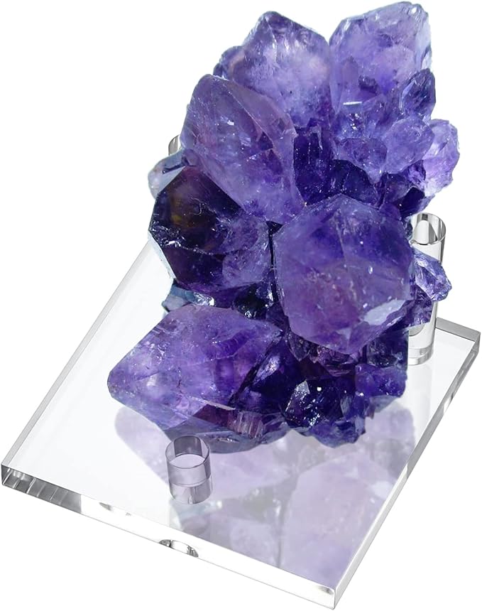 Hipiwe 4-Pack Clear Acrylic Display Stand, Three-Peg Display Easel Stands for Fossil Coral Geodes Rock Mineral Agate Small Collectibles, Large