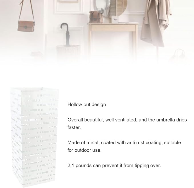 ZJchao Square Umbrella Holder Stand Rack Metal Freestanding for Wet Umbrellas with Hollow Design Rust Alloy Compact 16.5x6.5x6.5in for Home Hotel Office Cafe