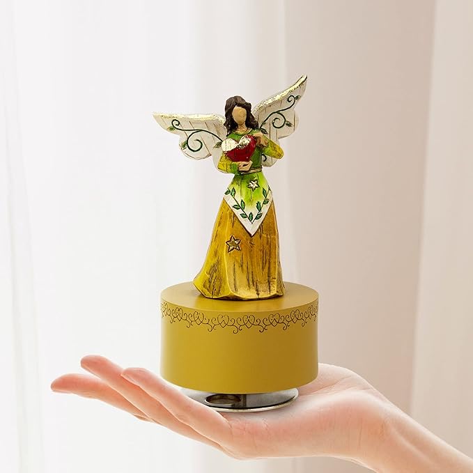 Music Box, Guardian Angel Musical Box Figurine Holding Heart, Sculpted Hand-Painted Music Boxes Figures Wind Up Angel Musical Boxes for Women Girls in Christmas Birthday Anniversary