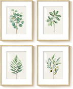 Framed Sage Green Botanical Wall for Kitchen, 4 Piece Minimalist Modern Farmhouse Plant Artwork for Walls, Boho Green Leaf Picture Prints for Kitchen Bathroom Bedroom Living Room Decor, 8x10 Inch