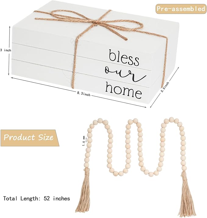 Decorative Books for Home Decor, Wooden Faux Book for Decoration, Farmhouse Stacked Display Books (bless our home)