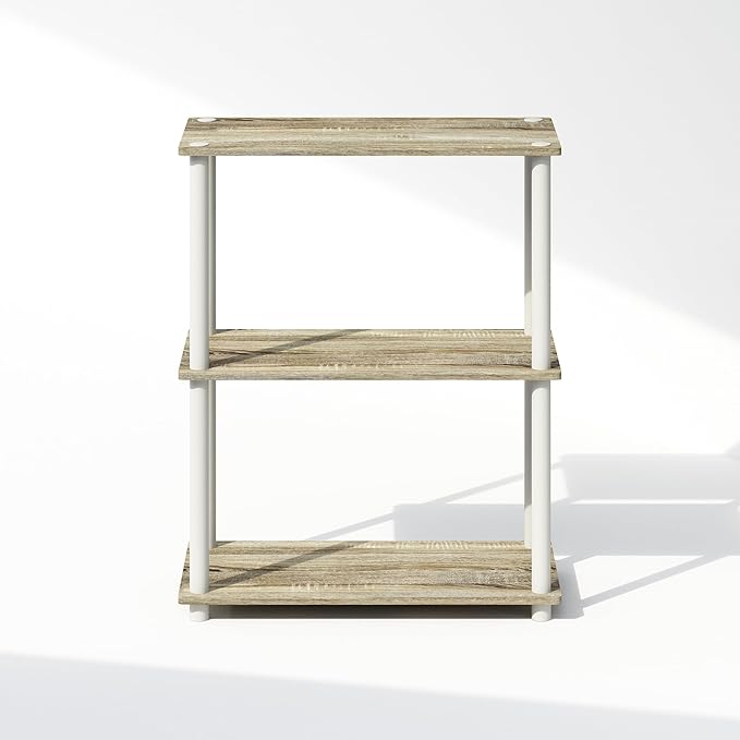 Furinno Turn-N-Tube Book Shelf, 3-Tier Bookshelf, Bookcase with Multipurpose Compact Display Rack, 11.6 x 23.6 x 29.6, for Living Room, Bedroom, Home Office, Sonoma Oak/White