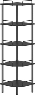 Tajsoon Corner Shelf Stand, 5 Tier Industrial Corner Shelves, Multipurpose Standing Display Shelf, Corner Shelving Unit for Bedroom, Living Room, Office, Kitchen, Black