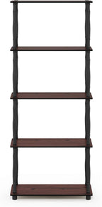 Furinno TURN-S-TUBE Storage Shelves, 5-Tier Book Shelf, Corner Shelf, Toolless Open Shelves, Classic Tubes, for Organization and Storage, Living Room, Garage, Home Office, Dark Cherry