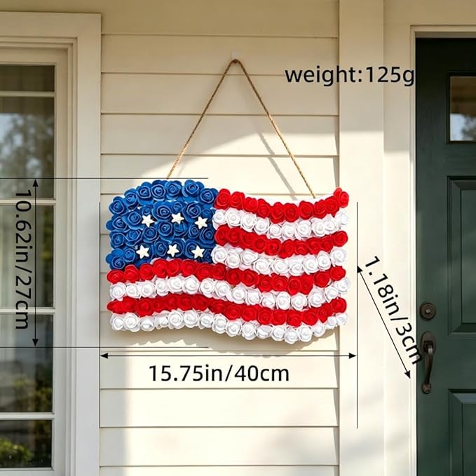 4th of July Decorations Outdoor Patriotic Wreaths for Front Door 250th Anniversary Decorations Red White and Blue American Flag Wreath (American Flag Sunflower C)