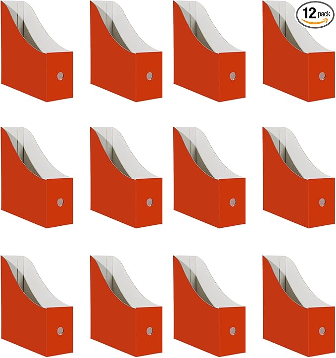 Limitliho 12 Pack Red Cardboard Magazine Holder, Sturdy Book Bins for Classroom Library, 10.6'' ×10.2'' ×3.5'' Inch Vertical File Folder Box