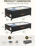 4 Pack Under Bed Storage with Wheels, Adjustable Height Storage Containers, 10 inches Large Capacity Rolling Underbed with Lids, Storage Drawers Shoes, Clothes, Blankets, Black