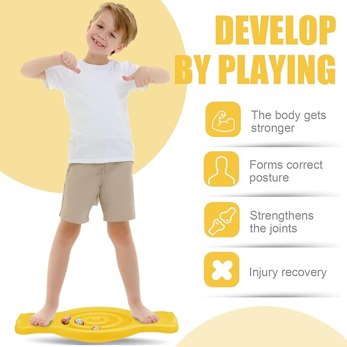 Maze Balance Board for Kids Plastic Wobble Rocker Balance Board with Mini Balls Load 220lb Balance Game with Handles for Toddler Balancing Exercise Equipment Game, 24.5 x 11.8 Inch