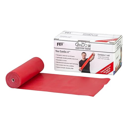 CanDo Low Powder Exercise Band, 6 yard Roll, Red: Light
