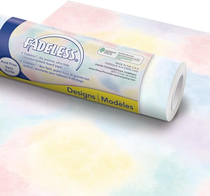 Fadeless Bulletin Board Paper, Fade-Resistant Paper for Classroom Decor, Watercolor, 48" x 50', 1 Roll