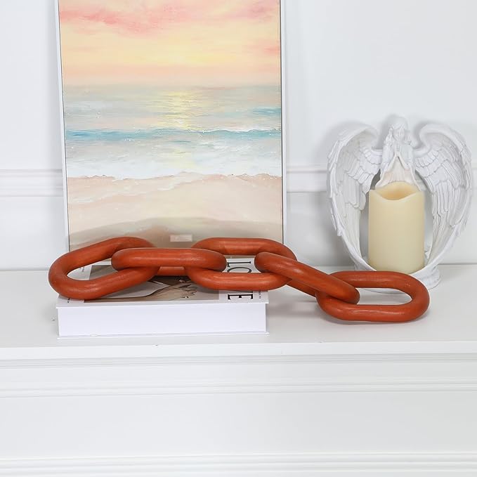 HMASYO Brown Wood Chain Link Decor, 5-Link Wooden Decorative Chain Home Decor Accents, Coffee Table Decor, Shelf Decor Aesthetic, Modern Bookshelf Table Decorative Objects for Living Room