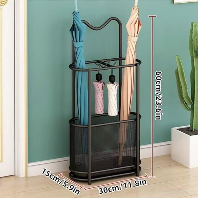 Metal Umbrella Holder, Umbrella Rack with Non-slip Pads, Umbrella Stands with Hook, Freestanding Umbrella Basket for Entryway, Living Room(Black)
