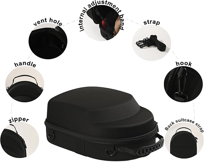 Black hard hat box baseball cap storage box with handle and adjustable shoulder strap suitable for travel and home storage
