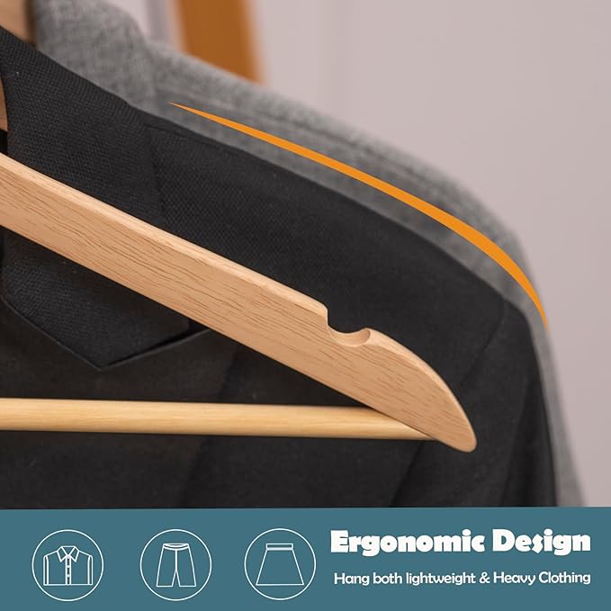 ELONG HOME Solid Wooden Hangers 20 Pack, Wood Suit Hangers with Extra Smooth Finish, Precisely Cut Notches and Chrome Swivel Hook, Clothes Hangers for Shirt Coat Jacket Dress, Natural