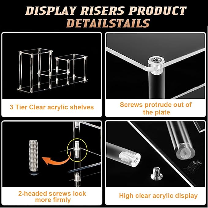 Clear Action Figures Display Risers Stand Shelf, Acrylic Perfumes Stands 3 Tier Display for Collectibles Pop Figurine,Cupcake Stand Perfume Organizer