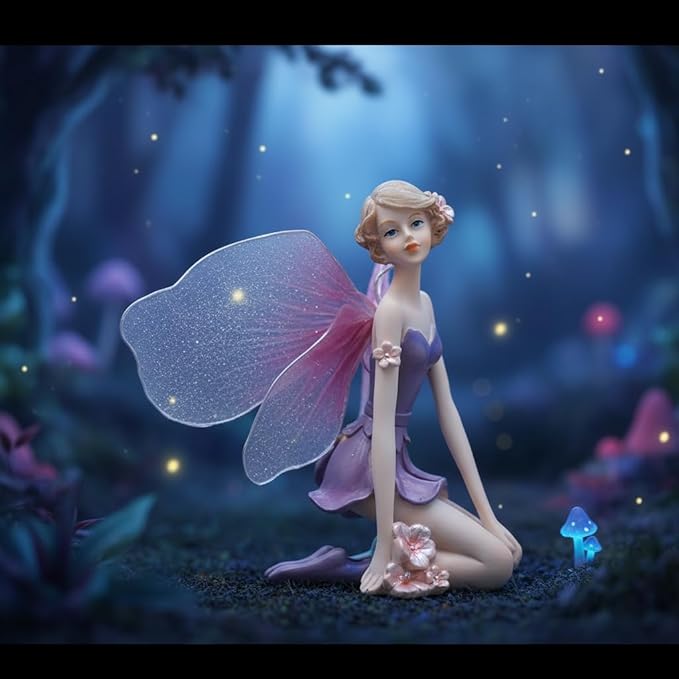 Comfy Hour Flower Fairy Figurine in Pastel Violet Dress, Whimsical Mythical Statue, Fairyland Collection Collectible for Home Office Shelves, Artisan Crafted Polyresin Desktop Accent, 1 Unit