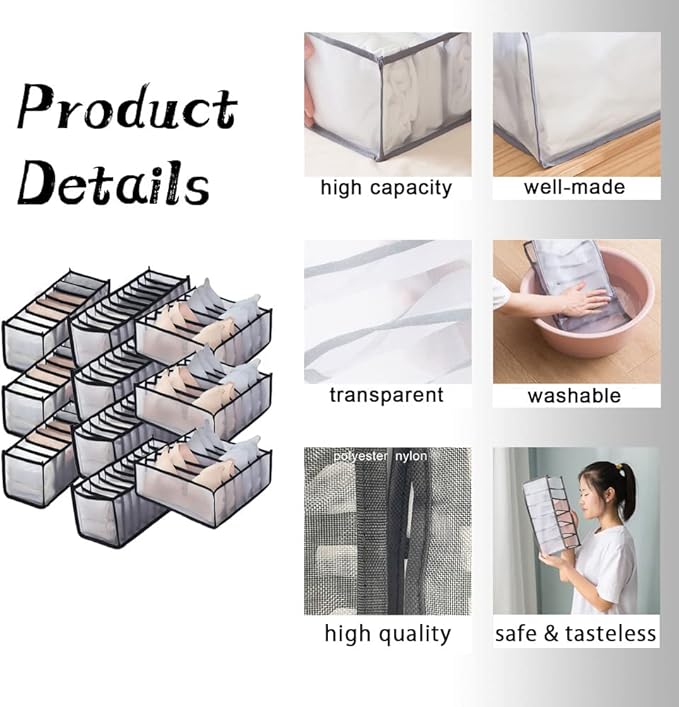 HSLFUAI 10 Pack Drawer Organizer for Bra, Underwear, Sock,Tie Foldable Closet Organizer Drawer Soft Fabric Dresser Drawer Divider Bins for Bra Underwear Socks Ties (10PCS Bra+Underware+Socks)
