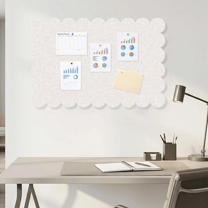 Foldable Decorative Scalloped Felt Bulletin Board 24 * 16 Inches for Wall, Alternative Photo Board Self-Adhesive Vision Board Decorative Pin Board for Wall (Light Camel)