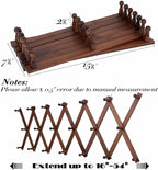 Accordion Wall Hanger with 20 Hooks, Expandable Wall Hat Display Rack, Wooden Wall Hook for Coat, Hats, Baseball Caps, Coffee Mug, Jewelry(Brown)