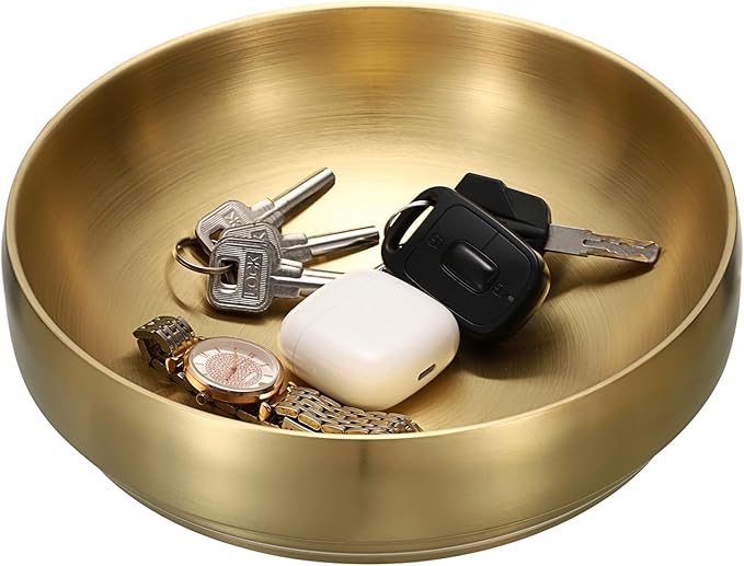 9.1 Inches Stainless Steel Bowl Decorative Key Bowl Golden Serving Bowl for Snack Fruit Dish Round Key Dish for Entryway Table Coffee Table Kitchen Counter