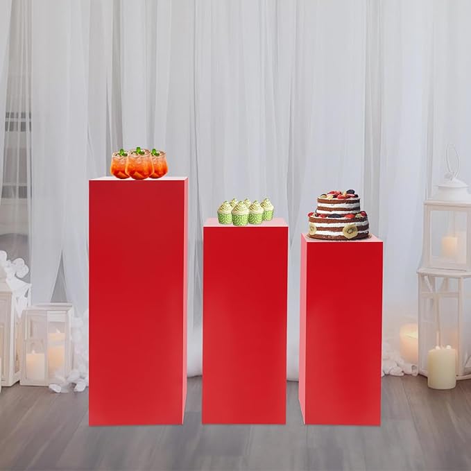 Display Pedestal Stand, Metal Display Pedestal Stands, Metal Showing Holder Pillars Display Pillars For Birthday Party Wedding 110.23 lbs Load-Bearing Capacity (Red 3 PCS)