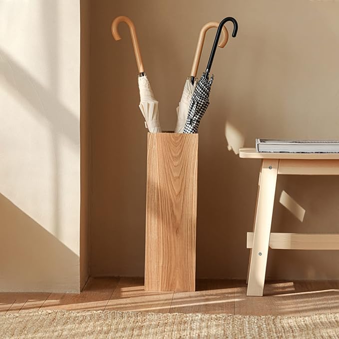 Square Umbrella Holder, Umbrella Stand Rack, Umbrella Bucket with Drip Tray, Natural Wood Grain, Free Standing Umbrella Holder Entryway Umbrella Holder Rack Organizer (Color : Willow)